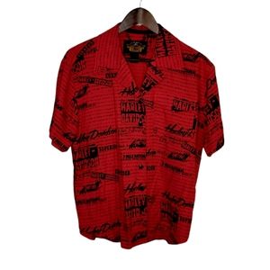 Harley Davidson News Print Button Up Top